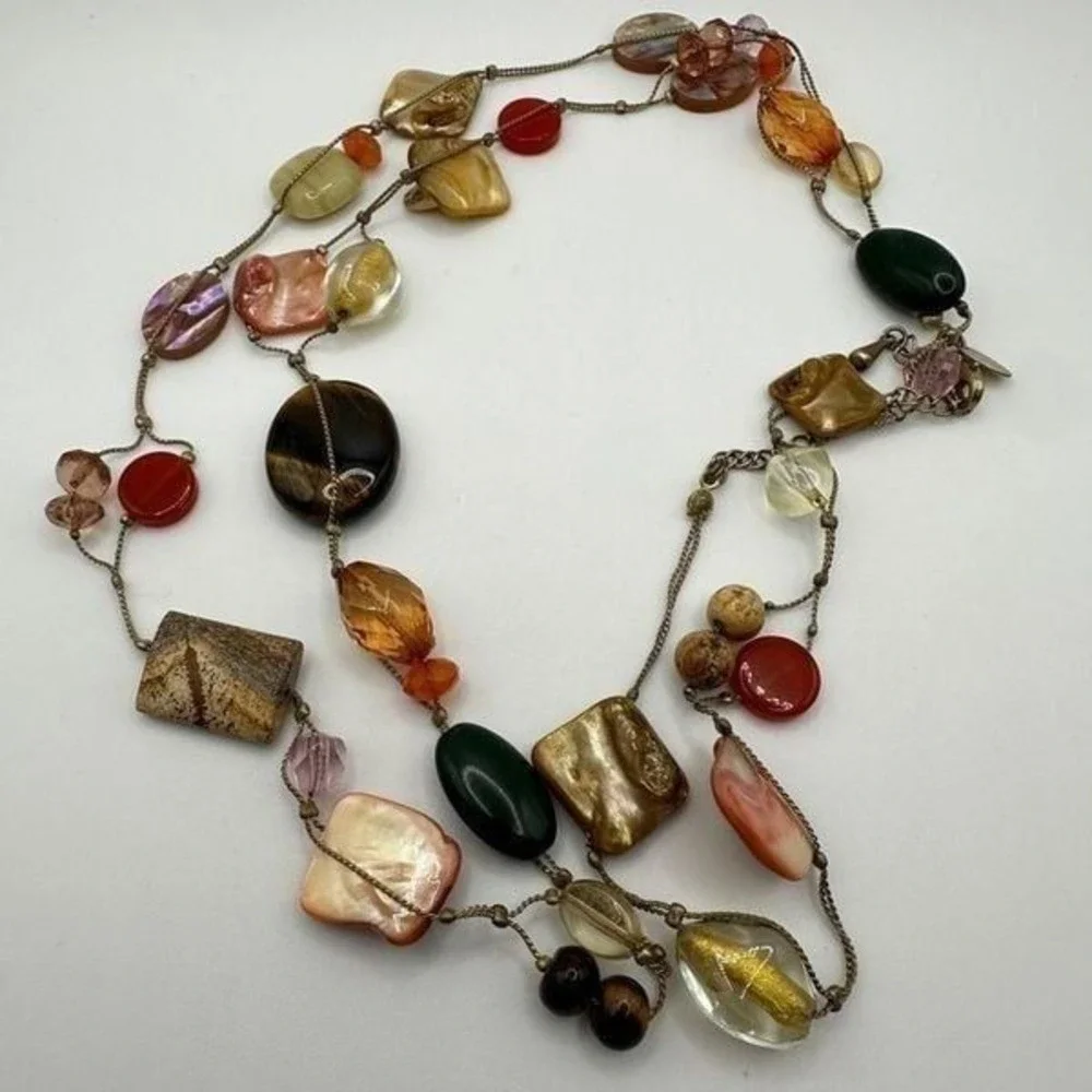 Lia Sophia mother of pearl, glass, tigers eye, picture jasper beaded necklace!